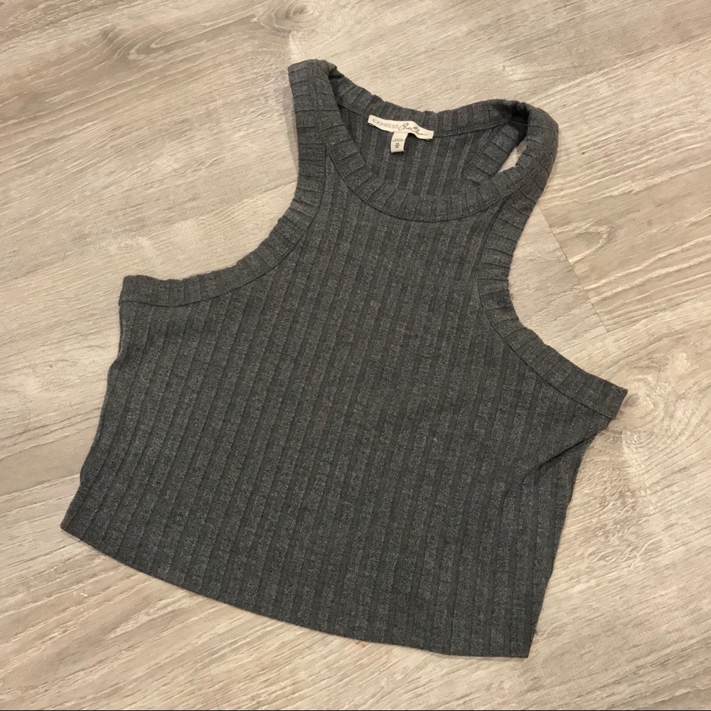 Express Gray Ribbed Crop Top | Size M